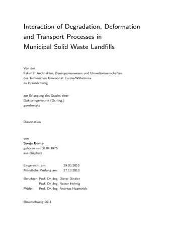 Más sobre Interacción de Procesos de Degradación, Deformación y Transporte en Vertederos de Residuos Sólidos Municipales