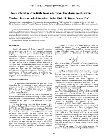 Más sobre Teoría de la Ruptura de Gotas de Pesticidas en Flujo Turbulento durante la Pulverización de Plantas.